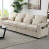 Beige Fabric 104" 4 Seat Linen Sofa with Armrest Pockets and Pillows