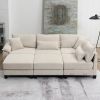 Beige 133" 6 Seat Corduroy Modular Sectional Sofa