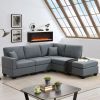 Dark Gray 89.8" 5-Seat Linen Fabric Modular Couch/Sofa with Ottoman and Pillows