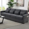 Dark Gray 104" 4 Seat Linen Sofa with Armrest Pockets and Pillows