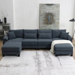 Gray 133" 6 Seat Corduroy Modular Sectional Sofa