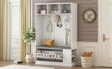U-Can 5-in-1 Hall Tree, Entryway Shoe Bench- White