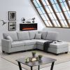 Light Gray 89.8" 5-seat Linen Fabric Modular Couch/Sofa with Ottoman and Pillows