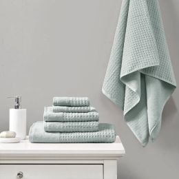 Spa Waffle Cotton Bath Towel 6 Piece Set-Seafoam