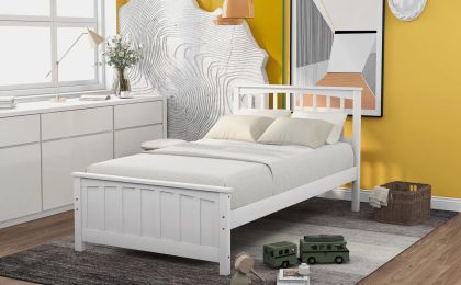 White Wood Twin Platform Bed