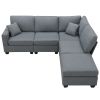 Dark Gray 89.8" 5-Seat Linen Fabric Modular Couch/Sofa with Ottoman and Pillows