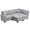 Light Gray 89.8" 5-seat Linen Fabric Modular Couch/Sofa with Ottoman and Pillows