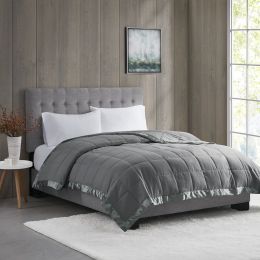 Charcoal Twin Lightweight Down Alternative Blanket with Satin Trim