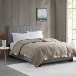 Brown Full-Queen Lightweight Down Alternative Blanket with Satin Trim