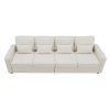 Beige Fabric 104" 4 Seat Linen Sofa with Armrest Pockets and Pillows