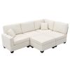 Beige 89.8" 5-seat Linen Fabric Modular Couch/Sofa with Ottoman and Pillows
