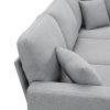 Light Gray 89.8" 5-seat Linen Fabric Modular Couch/Sofa with Ottoman and Pillows
