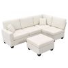 Beige 89.8" 5-seat Linen Fabric Modular Couch/Sofa with Ottoman and Pillows