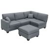 Dark Gray 89.8" 5-Seat Linen Fabric Modular Couch/Sofa with Ottoman and Pillows