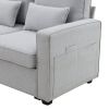 Light Gray 104" 4 Seat Linen Sofa with Armrest Pockets and Pillows