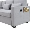 Light Gray 104" 4 Seat Linen Sofa with Armrest Pockets and Pillows
