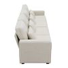 Beige Fabric 104" 4 Seat Linen Sofa with Armrest Pockets and Pillows