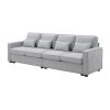 Light Gray 104" 4 Seat Linen Sofa with Armrest Pockets and Pillows