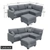 Dark Gray 89.8" 5-Seat Linen Fabric Modular Couch/Sofa with Ottoman and Pillows