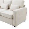 Beige Fabric 104" 4 Seat Linen Sofa with Armrest Pockets and Pillows