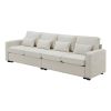 Beige Fabric 104" 4 Seat Linen Sofa with Armrest Pockets and Pillows