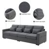 Dark Gray 104" 4 Seat Linen Sofa with Armrest Pockets and Pillows