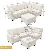 Beige 89.8" 5-seat Linen Fabric Modular Couch/Sofa with Ottoman and Pillows