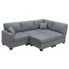 Dark Gray 89.8" 5-Seat Linen Fabric Modular Couch/Sofa with Ottoman and Pillows