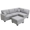 Light Gray 89.8" 5-seat Linen Fabric Modular Couch/Sofa with Ottoman and Pillows