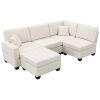 Beige 89.8" 5-seat Linen Fabric Modular Couch/Sofa with Ottoman and Pillows