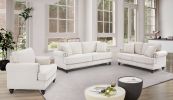 Living Room 3-Piece Chenille White, Sofa, Loveseat, and Single Chair