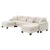 Beige 133" 6 Seat Corduroy Modular Sectional Sofa