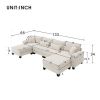 Beige 133" 6 Seat Corduroy Modular Sectional Sofa