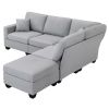 Light Gray 89.8" 5-seat Linen Fabric Modular Couch/Sofa with Ottoman and Pillows