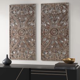 Lotus Wood Decor Set (Color: Rustic Brown)